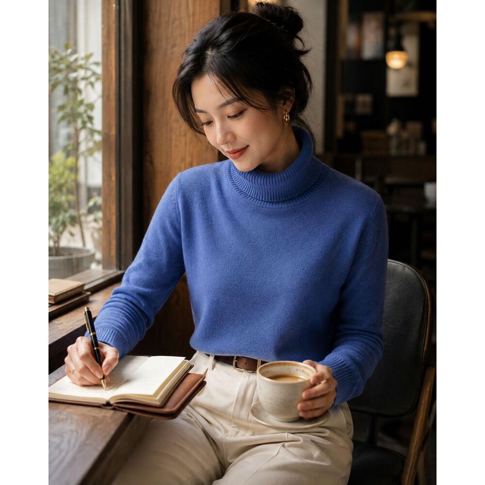 L.L.Bean Blue Cotton Cashmere Turtleneck Sweater Women’s Small Classic Preppy